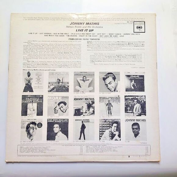 Johnny Mathis Live It Up! Record Album CL 1711 Inner Plastic Sleeve Sealed 1961 - Picture 2 of 4